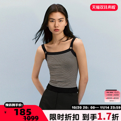 INSPIRE黑白条纹缀扣针织吊带