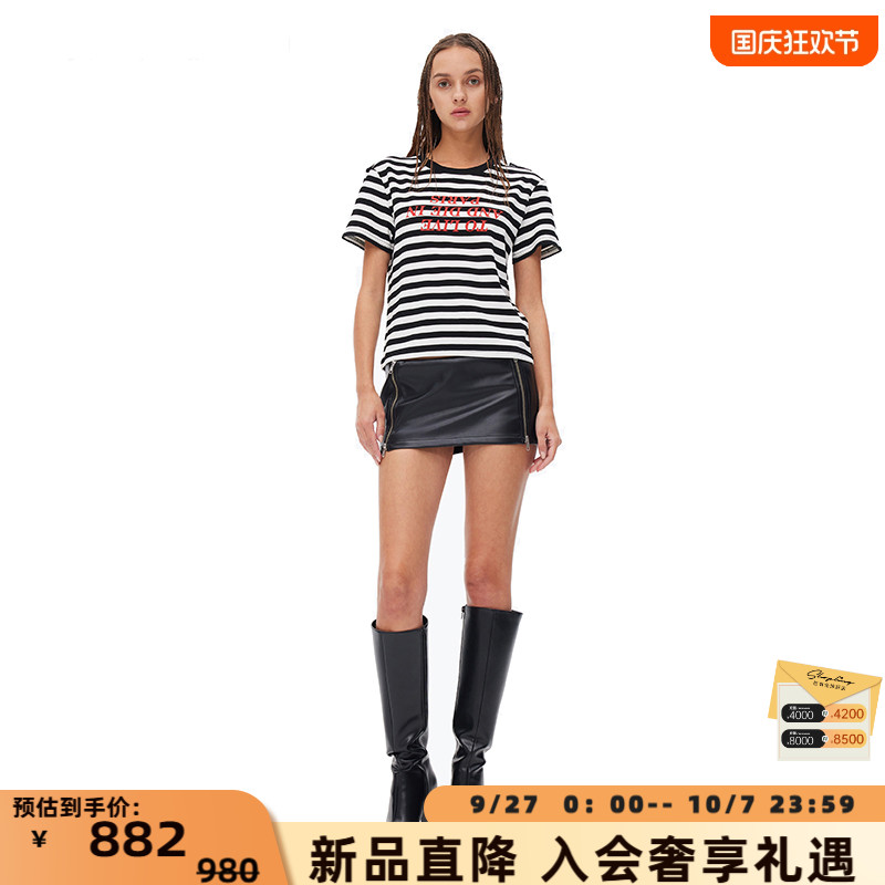 ANNANDELMAN印花短袖黑白条纹