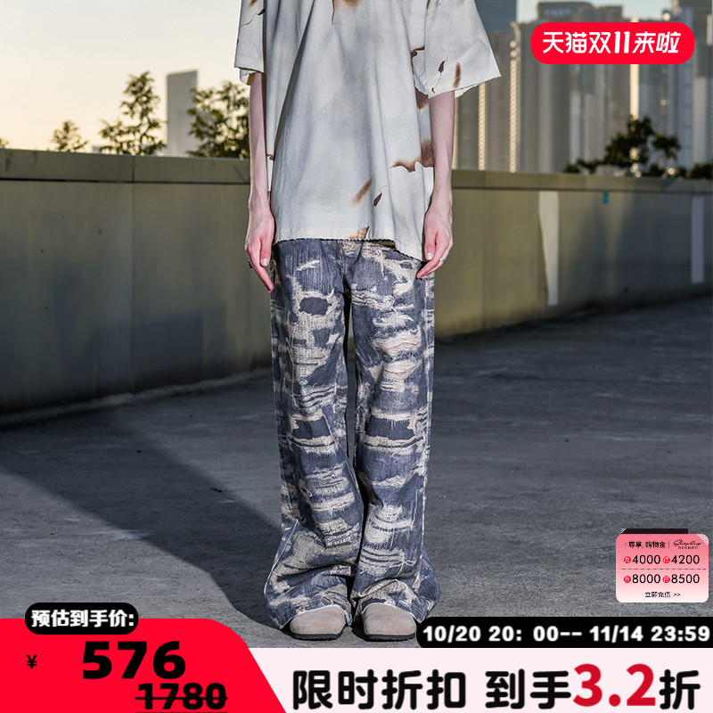 CEEC男女同款数码糜烂N牛仔裤