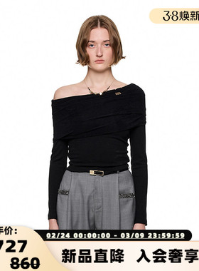 SHRO ENROEscape in ease 斜肩褶皱一字领针织衫银泰百货 301469