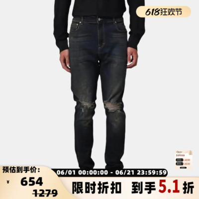 Represent 男士通勤逛街做旧破洞修身牛仔裤 银泰百货精品 301596