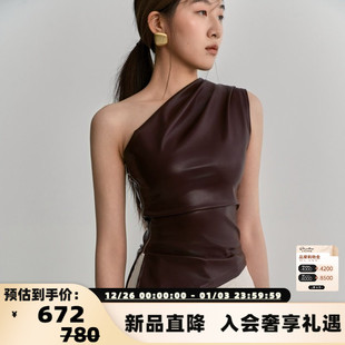 上衣银泰百货 Maca 女士Lisa仿皮革斜肩无袖 25新款 301594 Kaka