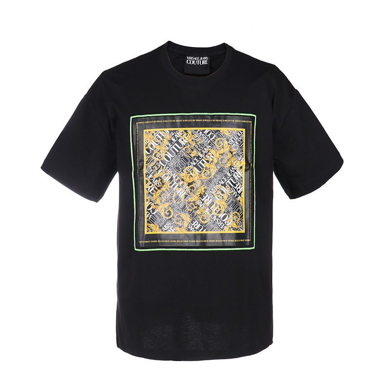 范思哲Versace Jeans Couture男士棉质黄色印花圆领短袖T桖300154