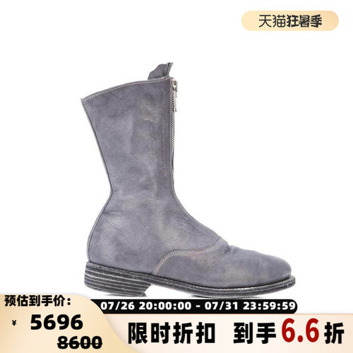 GUIDI女士马皮革圆头后拉链粗跟小腿靴中筒靴银泰百货 301604