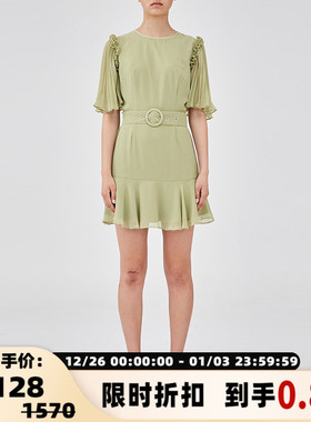 【折扣】KEEPSAKE 绿色木耳边袖口腰带设计女士短袖连衣裙