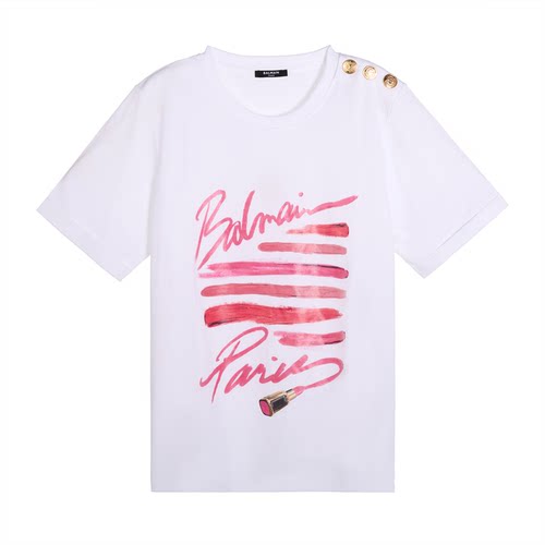 BALMAIN春夏女士休闲百搭棉质V领短袖T恤银泰百货精品 301574
