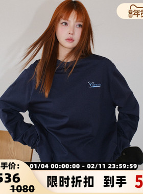 concise-white/简白 女士宽松长袖T恤logo卫衣上衣  301257