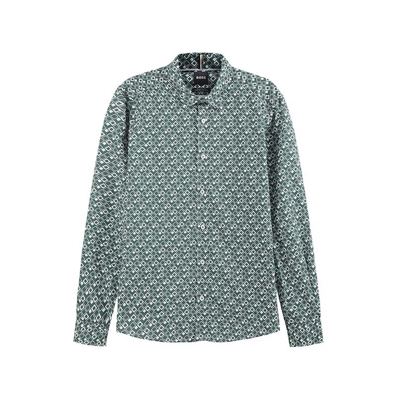 HugoBoss几何图案休闲长袖衬衫