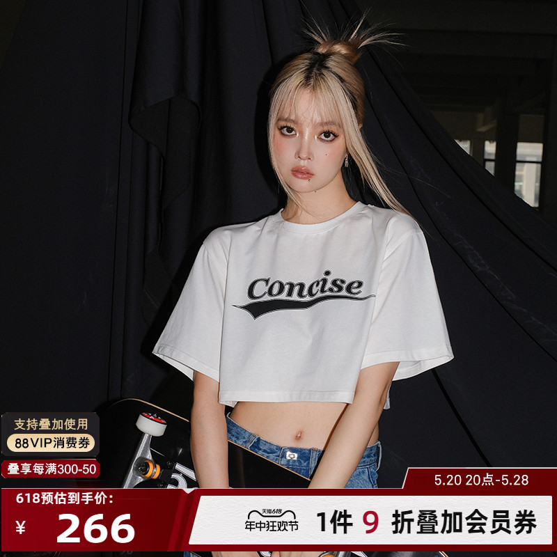 concise-white/简白 胶囊短款露腰女士LOGO短袖T恤银泰百货301257 女装/女士精品 T恤 原图主图