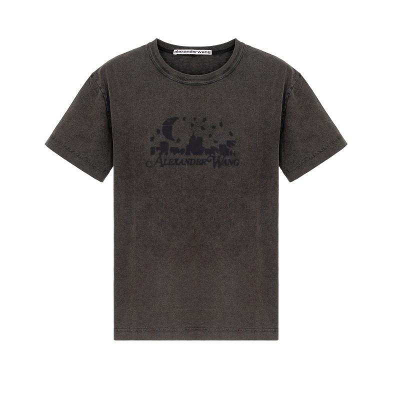 ALEXANDER WANG 亚历山大女士黑色短袖圆领T恤银泰百货精品301574