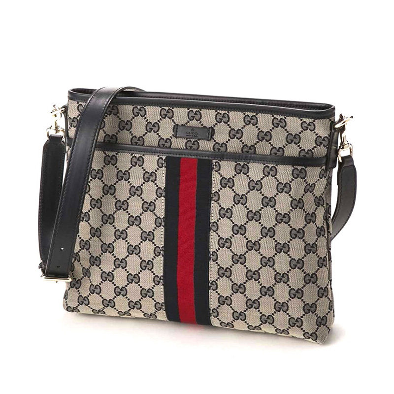 Gucci/古驰 双G印花人造革帆布饰GUCCI 织带邮差包单肩 189303