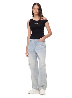 ANN ANDELMAN黑色露肩不对称吊带背心 301286