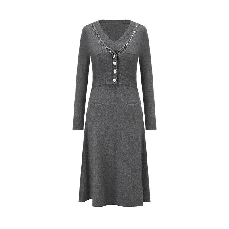 SHROENRO羊毛针织收腰连衣裙