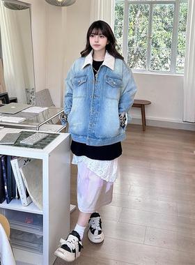 SOFITTE 秋冬女士仿羊羔毛拼接牛仔棉服夹克外套银泰百货 301355