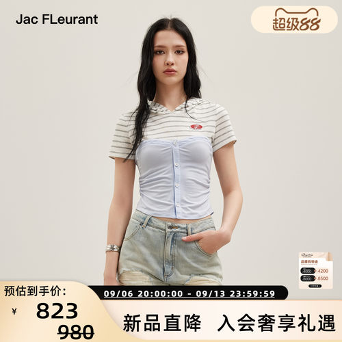 JAC FLEURANT 26春夏新款女士假两件拼接衬衫连帽短袖上衣 301489