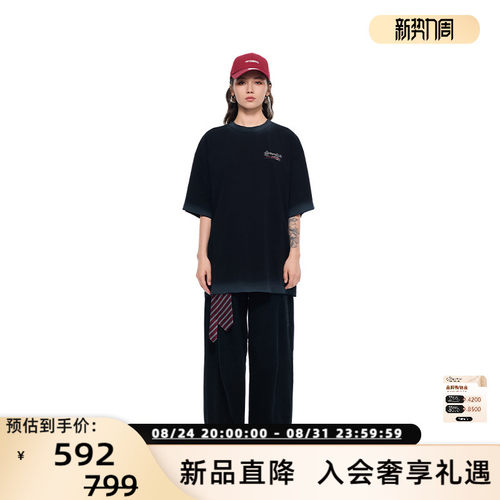 VETEMENTS水洗磨破做旧5分袖T恤