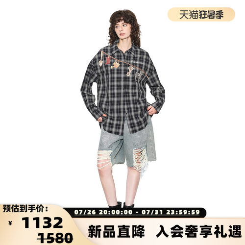 Valeria Obbaco26春夏新款女士复古挂件印花宽松衬衫银泰 301582