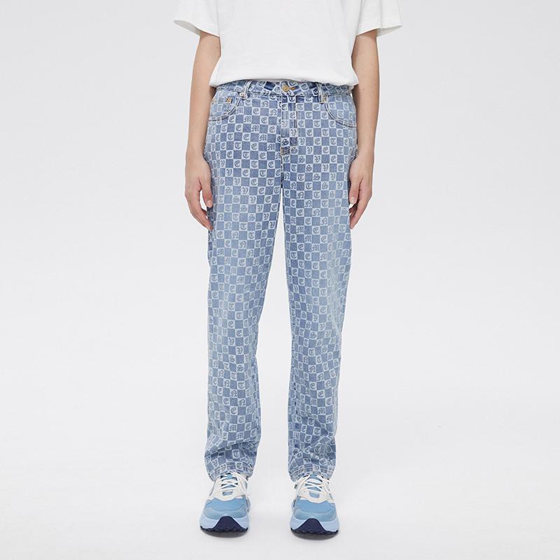 VETEMENTS 新款男士牛仔裤格子水洗复古休闲长裤子301446