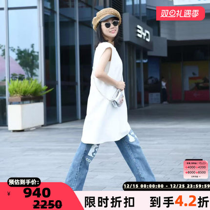 SJYP 春夏款女士人像印花牛仔裤银泰百货精品 301596