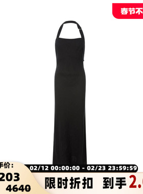 ST.AGNI 春季新款黑色挂脖设计修身长款显瘦女士连衣裙长裙银泰