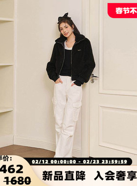 Three Quarters 秋冬女士短款立领羊羔绒夹克外套银泰 301355