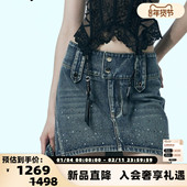 uhot诱货 2025秋冬女士洗水蓝亮钻牛仔短半裙银泰百货 301590