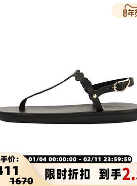 ANCIENT GREEK SANDALS 24春夏新款黑色牛皮革平底夹趾凉鞋