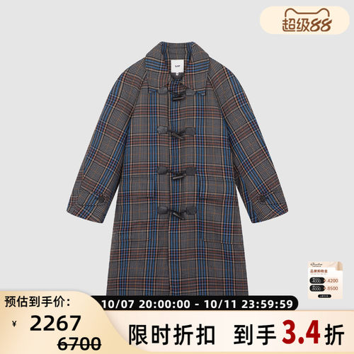 SJYP 女士复古风格纹翻领牛角扣毛呢大衣外套银泰百货 301604