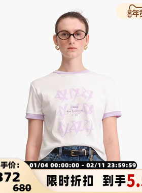 concise-white/简白 女士复古拼色正肩t恤短袖设计师品牌 301257