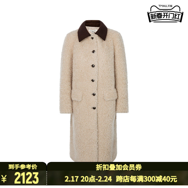 INSPIRE&STORIES23秋冬羊羔毛外套米驼色翻领小香风大衣