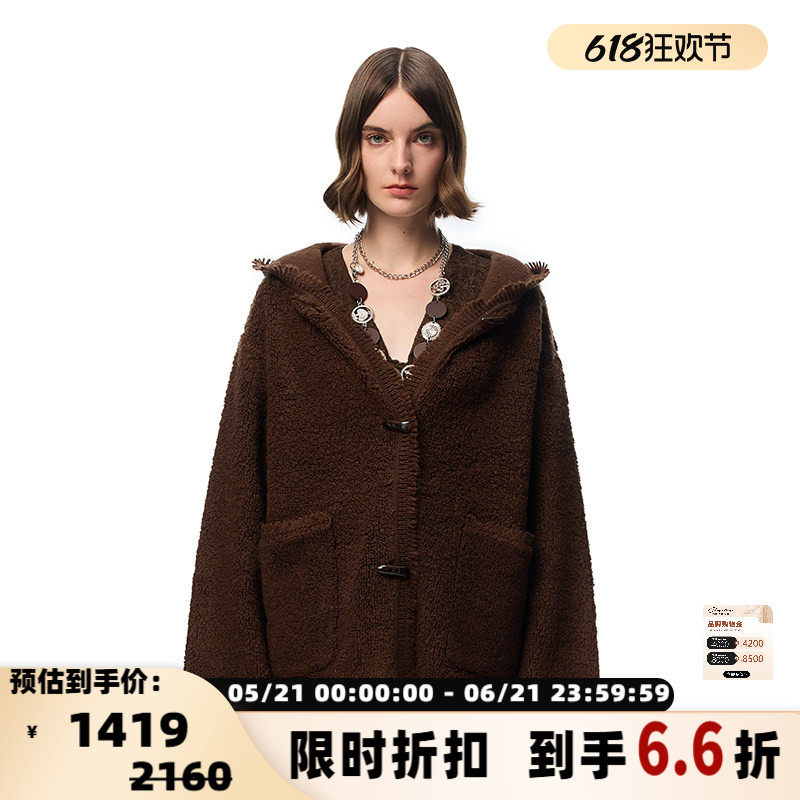 SHRO ENRO Wild geometry 女士牛角扣连帽羊毛外套银泰 301469
