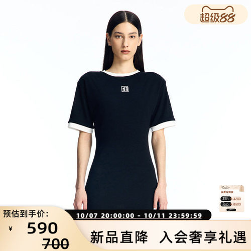 CALLED BACK 女士撞色显瘦休闲减龄舒适圆领T恤连衣裙  301363