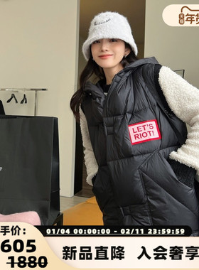 BANSLANDER 秋冬新款女士刺绣LOGO廓形羽绒马甲银泰百货 301601