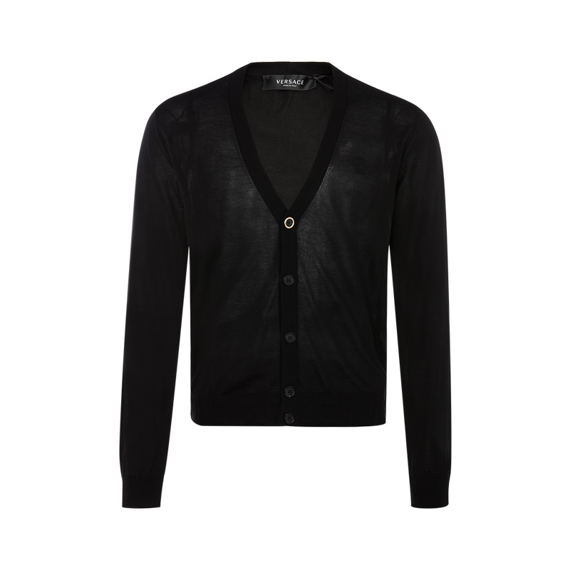 GIANNI VERSACE 黑色单排扣无领休闲款男士长袖开襟衫