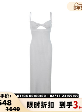 Ninety Percent 春季法式V领镂空收腰吊带连衣裙银泰百货