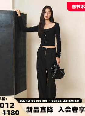 Three Quarters 24冬垂感显瘦翻腰头加绒西装长裤银泰百货 301355