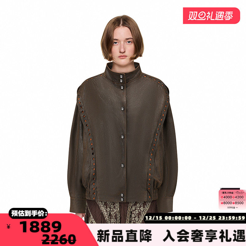 SHRO ENRO 秋冬新款复古宽肩假两件女夹克外套银泰百货 301469