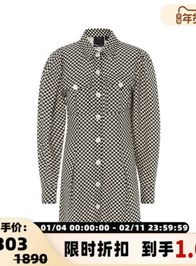 【折扣】C/MEO 黑色/米黄色棋盘格女士休闲单排扣衬衫款连衣裙