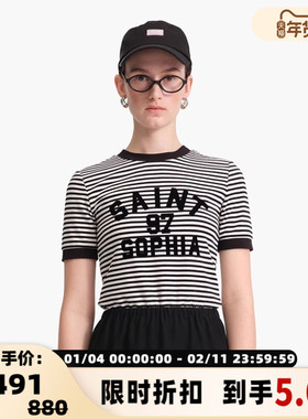 concise-white/简白 女士印花宽松97条纹T恤设计师品牌 301257