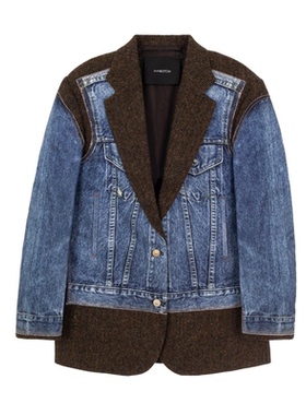 pushBUTTON 女士牛仔拼接西服领单排扣休闲外套银泰百货301574