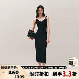INSPIRE&STORIES春夏新款 收腰黑色假两件针织吊带裙 长裙女无袖