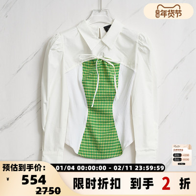 ANDERSSON BELL 日常通勤女士格纹拼接长袖衬衫银泰百货 301596