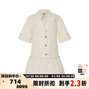 单排扣V领短款 女士浅黄色半袖 GANNI 连衣裙 折扣