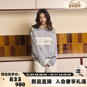 25春夏女士灰白撞色拼接珠片翻领卫衣上衣 Three Quarters 301355