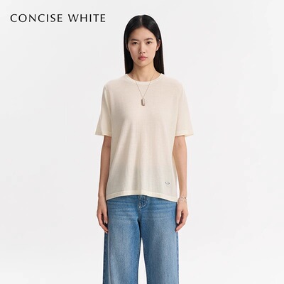 concise-white/简白女士绵柔圆领短袖银泰百货精品301257