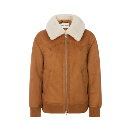 STAND STUDIO 秋冬款棕黄色复古休闲拉链款女士翻领保暖外套