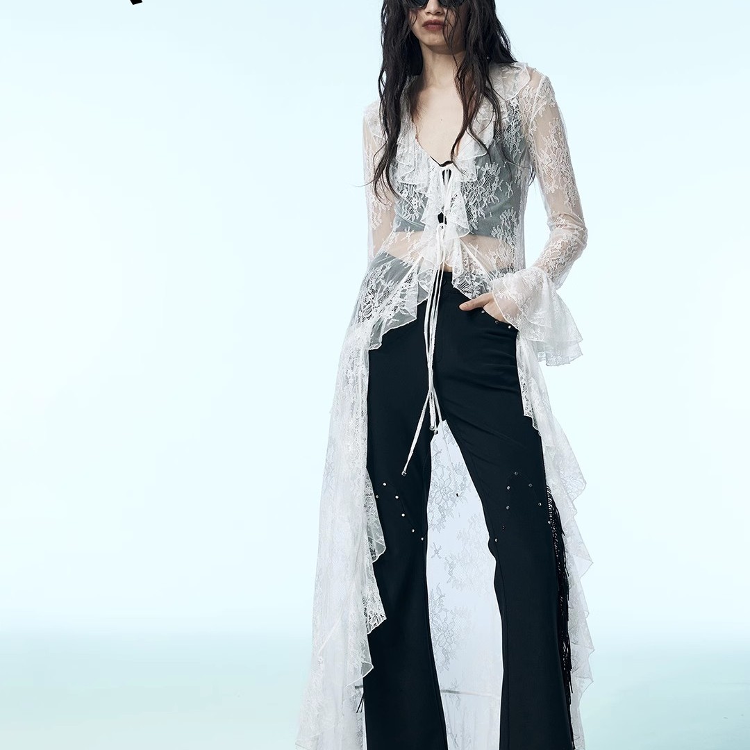 uhot诱货 2025秋冬女士时尚流苏弹力微喇裤银泰百货 301590