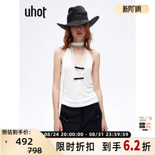 uhot/诱货26春夏女士中式纯欲辣妹风挂脖蕾丝背心银泰百货 301590