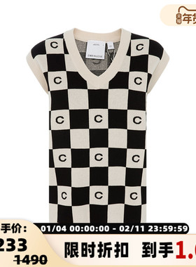 【折扣】C/MEO 女士休闲棋盘格字母C排列设计V领针织马甲