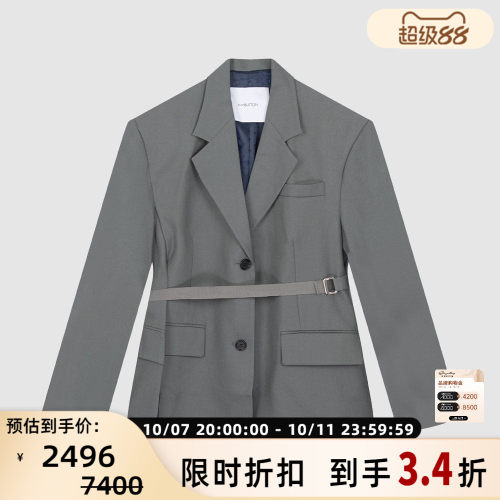 pushBUTTON羊毛腰带收腰两粒扣女士气质西装外套银泰百货 301604
